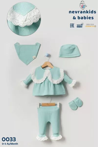 Girl Baby Gown with Bonnet Hospital Exit Set 5-Piece Newborn 0-3 Months