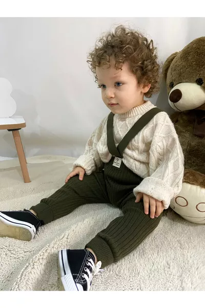 Salopette en tricot extensible avec bretelles croisées et taille ajustable pour bébé et enfant