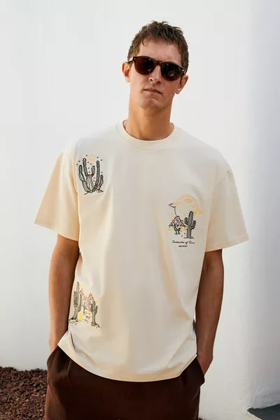 BOLICHE Мъжка тениска с велосипедно деколте, % органичен памук, свободна кройка, светло бежова