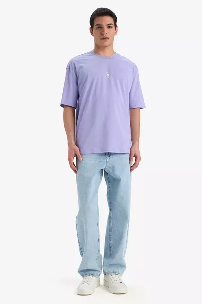 % Cotton Oversized Loose Fit Crew Neck Printed Short Sleeve T-Shirt SM