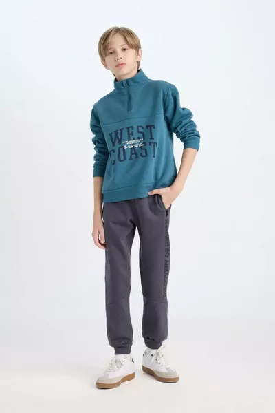 Sweat-shirt garçon à col montant avec demi-fermeture éclair et imprimé WN