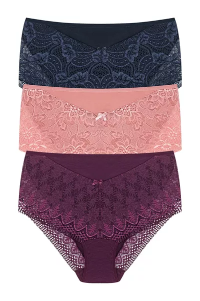 Lot de 3 culottes pour femmes grande taille en coton avec dentelle à l'avant et à l'arrière