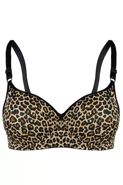 Дамски сутиен с подплата и банели с леопардов десен и регулируеми презрамки