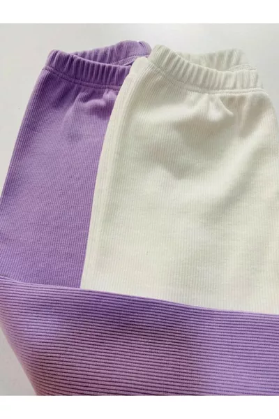 Эластичные трикотажные лилово-белые леггинсы для девочек и мальчиков, 2 шт.