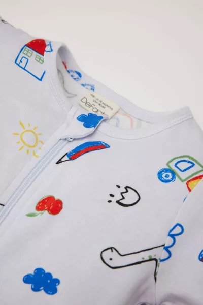 Tutina Neonato Maschietto con Chiusura Lampo e Stampa di Dinosauro a Maniche Lunghe NS