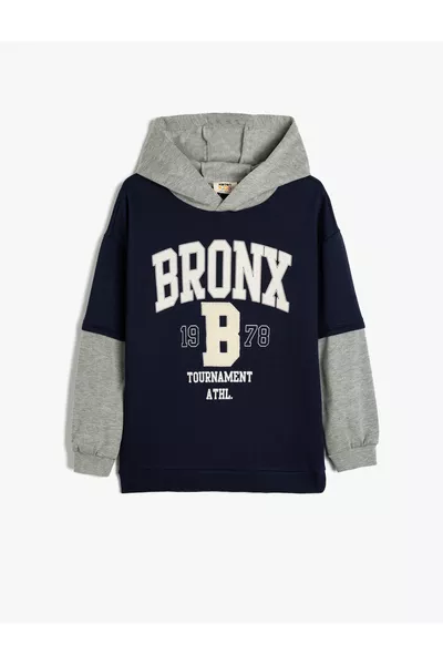 Sweatshirt à capuche à blocs de couleurs avec imprimé Brooklyn, manches longues, doublure brossée