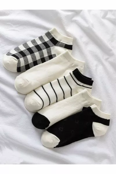 5'li Çizgili Desenli Patik Ekonomik Paket Unisex Kısa Spor Sneakers Çorap
