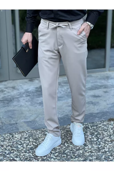 Men's Jogger Chino Pants with Drawstring and Elastic Waist
