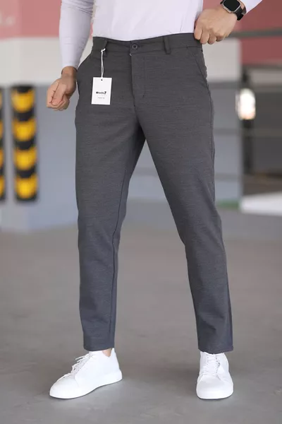 Men's Anthracite Slim Fit Stretch Cotton Linen Pants