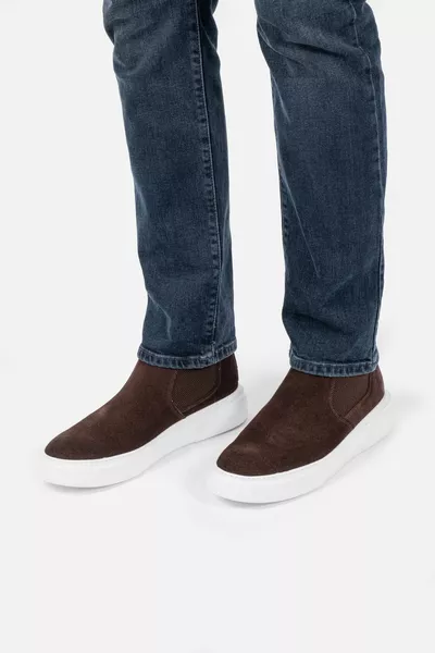 Stivali Chelsea Uomo Ultra Comodi E Leggeri Marrone In Vera Pelle Scamosciata 