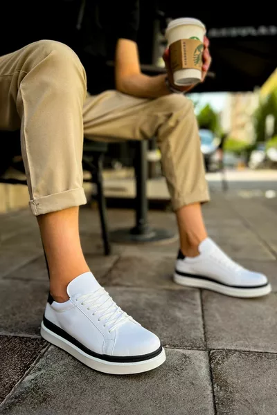  Santoni GBT Turnschuhe WEISS/SCHWARZ