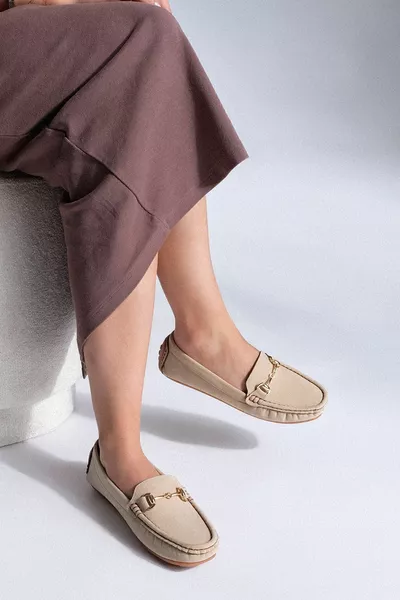 Mocassino Sella Donna Fibbia Comfort Dettagliata Elos Beige