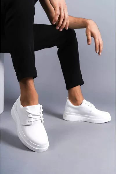  White Skin Lace-Up Casual Men's Shoes