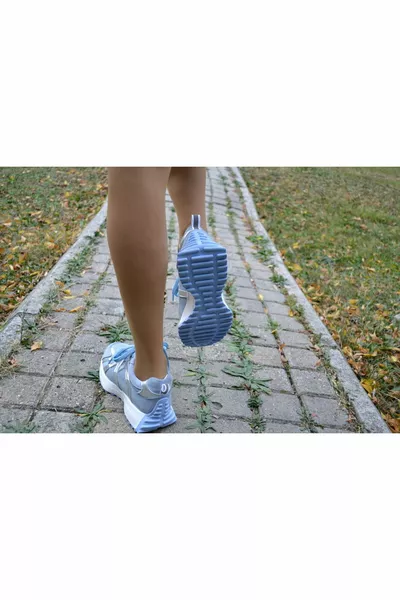 Sneakers Outdoor Blauw Metallic Grijs Veters Echt Leer Eva Zool