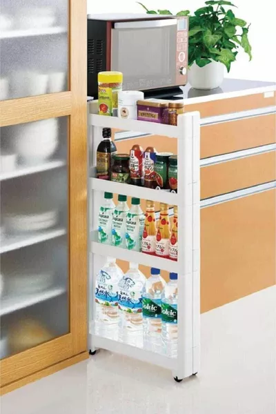 Scaffale da Cucina e Bagno Multifunzionale a 4 Livelli con Ruote, Scaffale da Bagno, Scaffale da Cucina Bianco