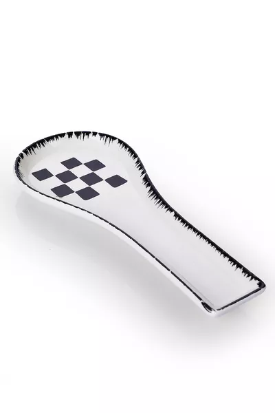 Керамичен поставка за лъжици с шахматен десен, за плот, за мивки и черпаци