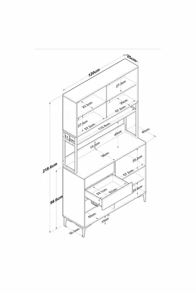 Rani  Многофункционален шкаф с 8 врати и 2 чекмеджета за килер и кухня, бял - кошница орех