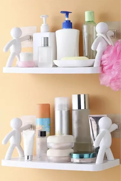 2 в 1 Органайзер за баня и шампоан | Самозалепваща се стойка за буркани с подправки в кухнята | Стелаж за боклук