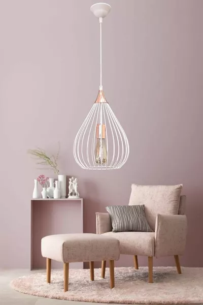 Single Cage Chandelier White