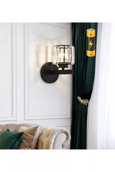 Современный роскошный настенный светильник на батарейках с кристаллами и LED, включается при установке, матовый черный корпус