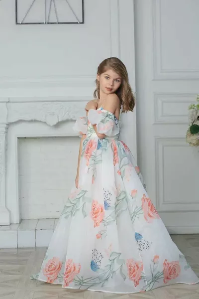Par Feyza Robe de cérémonie pour fille avec queue en organza à fleurs, robe de graduation,  ans, rose et blanc