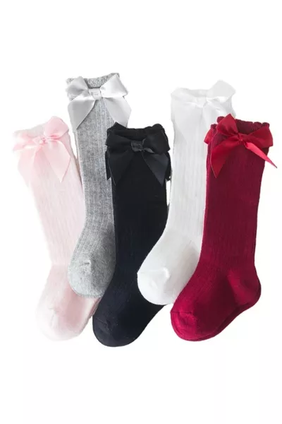 Chaussettes bébé mi-mollet avec nœud, lot de 5