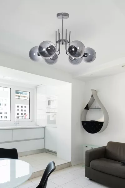 Виен Модерна Дизайн Салон Трапезария Кухня Сив Цвят Полилей с Димчено Стъкло за 6 Лампи