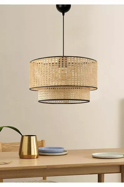 Original Modern Series Natural Hazeran Rattan 2-Tier Pendant Chandelier