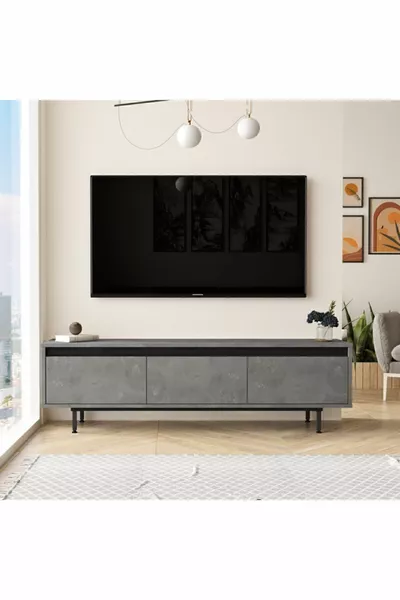 Luvio TV Unit Coffee Table with Metal Legs cm Concrete-Black -rl