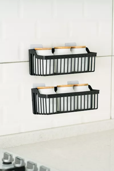 Banyor Zelfklevende Wandplank, Set van 2 Wandorganizers, Kruidenrek, Plastic Kastorganizer