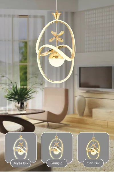Stella Remote-Controlled 3-Color Light Feature Modern Gold-Plated Pendant LED Chandelier for Living Room