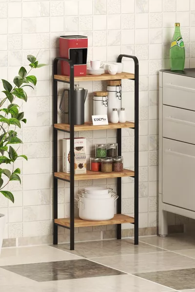 Kitchen Shelf with Jars, Multipurpose Cabinet, 4-Tier Shoe Rack, Bookshelf, Kitchen Organizer