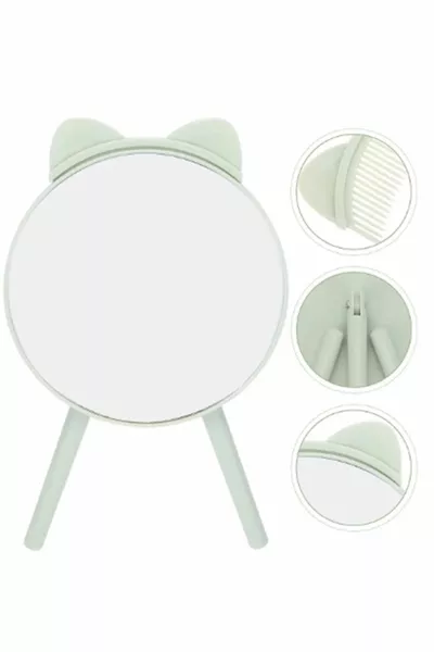 Desktop Decorative Cute Cat-Eared Makeup Mirror Mint Green Princess Mirror Hair Comb