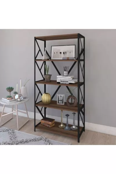 Massief Houten Rustieke Plank 5-Lagen Boekenkast Met Metalen Frame cm