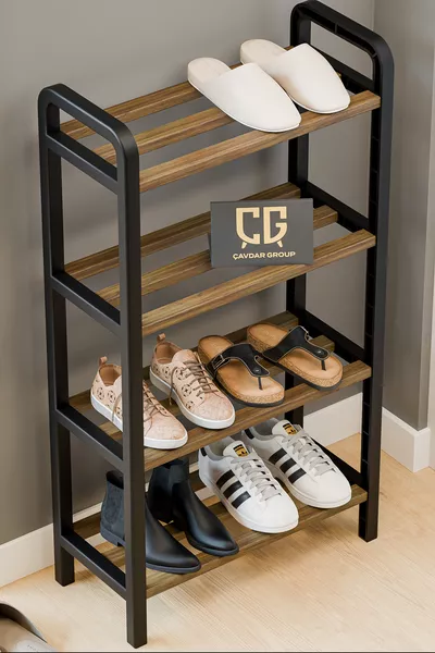 Meuble à chaussures en bois à 3 ou 4 étages, unité de rangement écologique à 4 compartiments avec barres en bois