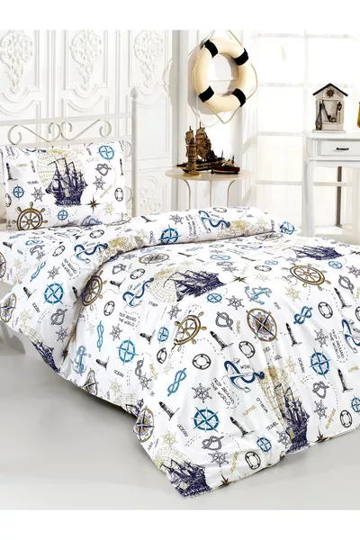 Parure de lit 4 pièces pour une personne avec drap-housse Marin | Enfant | Jeune