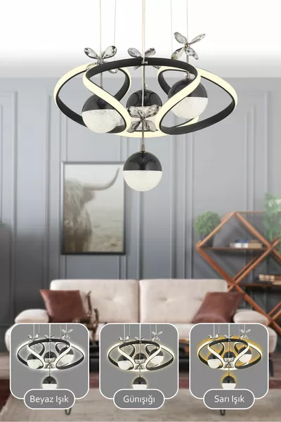 Suspension LED noire moderne Octavia avec télécommande et éclairage à 3 couleurs pour salon