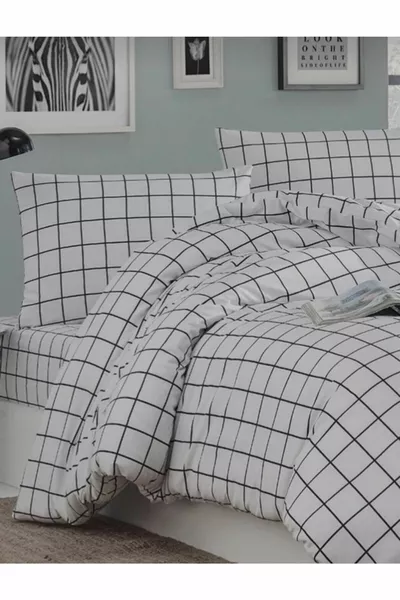 Единичен спален комплект с бяло каре с чаршаф с ластик