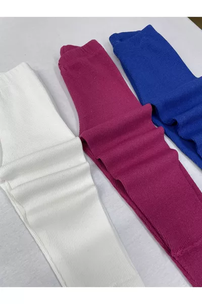 Fun Kids Ribbed Stretch White - Navy - Fuchsia 3-Pack Winter Kids Leggings for Girls and Boys
