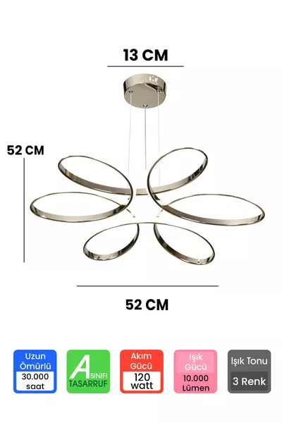 Grand lustre de salon et chambre télécommandé à 3 couleurs, fleur de marguerite sans abat-jour, chromé avec LED