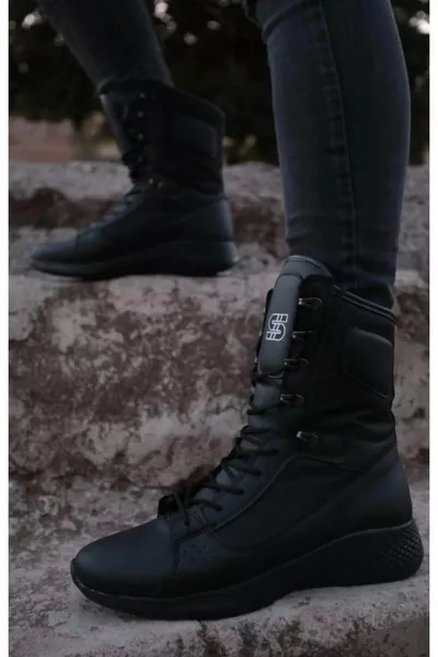  Lace-Up Orthopedic Sole Casual Skin Men's Military Postal Boots ST Black