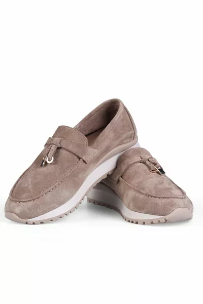 Caramel Suède Echt Lederen Sport Zool Accessoire Dames Loafer Schoenen