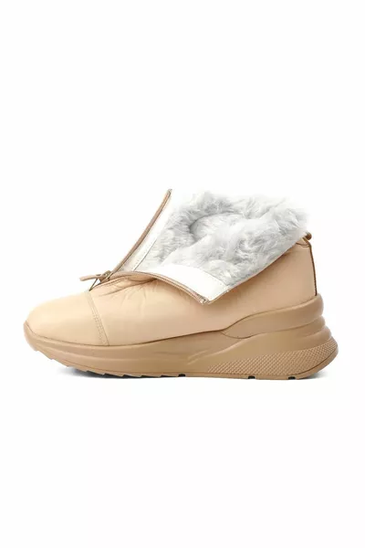 الخط الأبيض  الفراء البيج طارد المياه الداخلية أحذية الثلج النسائية