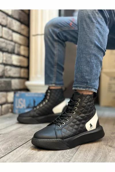  Мужские ботинки на шнуровке на высокой подошве черно-белые спортивные ботинки