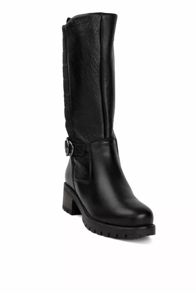  Damen Klassische Stiefel aus echtem Leder Schwarz