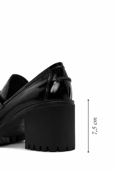 نسائي أسود عالي الكعب السميك جلد لامع المذكر المتسكع 