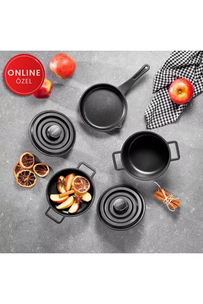 طقم قدر ريترو كاست مصغر من 5 قطع - أسود