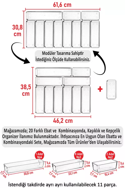 'li Модулни кухни Органайзер за прибори за чекмедже Прозрачен