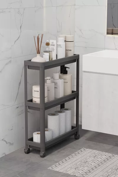 Трехъярусная прямоугольная полка на колесиках, органайзер для ванной и кухни, современная полка для хранения, черная
