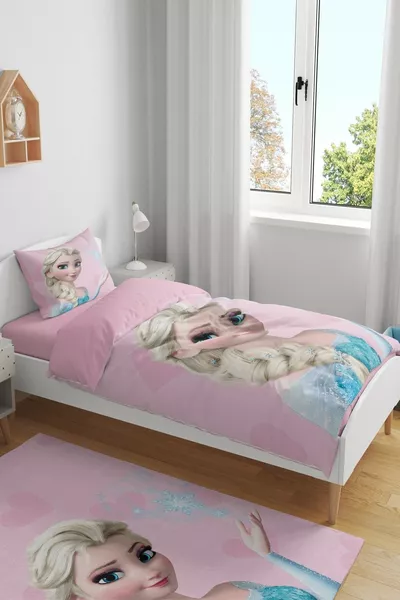 Pink Elsa Patterned Single Bed Baby Kid Duvet Cover Set